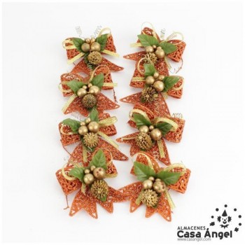 LAZOS GLITTER ROJOS CON RAMAS 6cm SET 8 UNIDADES