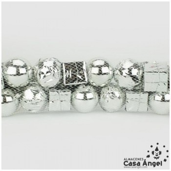 BOLSA DE DECORACIÓN PARA NAVIDAD PLATA SET DE 24 UNIDADES