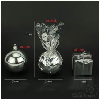 BOLSA DE DECORACIÓN PARA NAVIDAD PLATA SET DE 24 UNIDADES