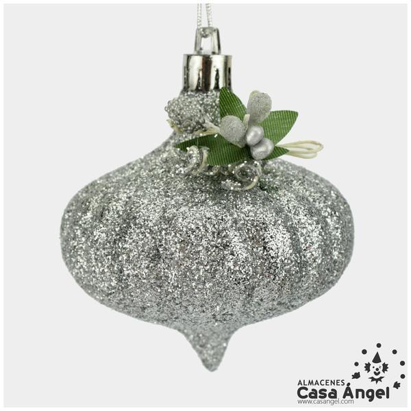 PEONZAS COLGANTE BRILLAMTINA PLATA 8cm SET 4 UNIDADES