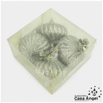 PEONZAS COLGANTE BRILLAMTINA PLATA 8cm SET 4 UNIDADES