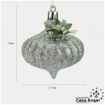 PEONZAS COLGANTE BRILLAMTINA PLATA 8cm SET 4 UNIDADES