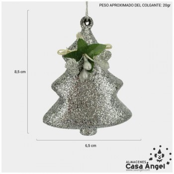 ÁRBOLES CON BRILLANTINA PLATA 88mm SET 4 UNIDADES