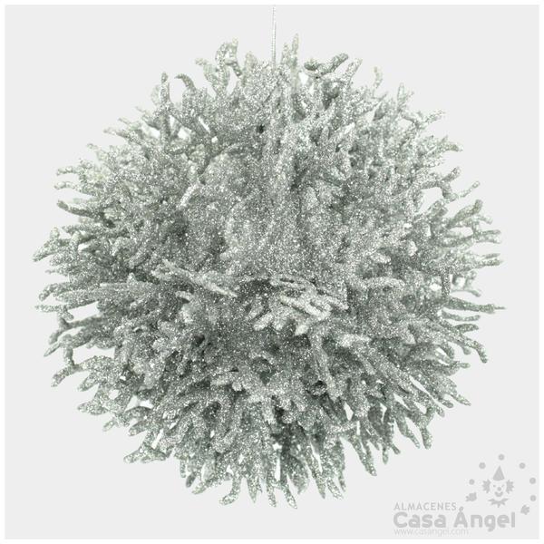 BOLAS DE NAVIDAD SOL GLITTER PLATA 8cm SET 2 UNIDADES