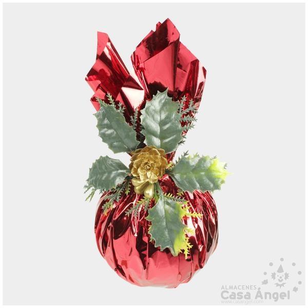BOLA NAVIDAD ENVUELTA CON ADORNO ROJO 11cm