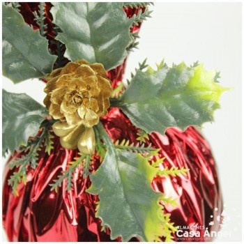 BOLA NAVIDAD ENVUELTA CON ADORNO ROJO 11cm