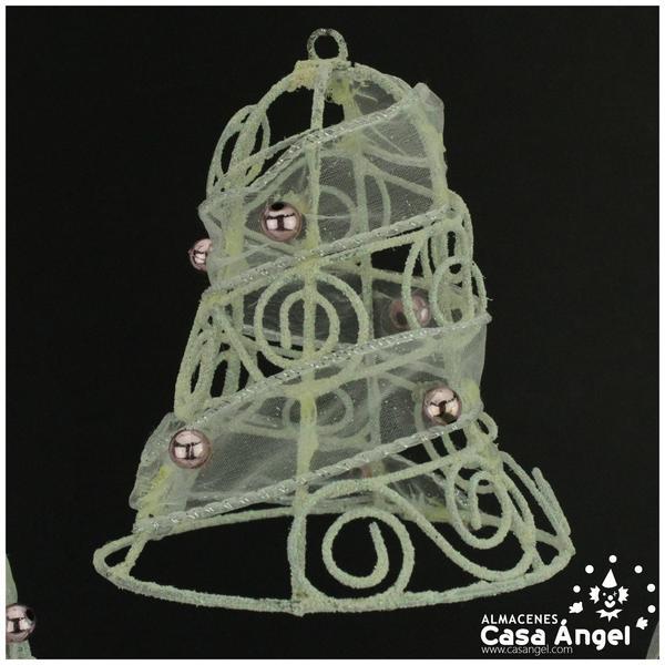 CAMPANAS BLANCO GLITTER CON VELO 10cm SET 3 UNIDADES