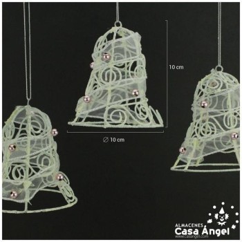 CAMPANAS BLANCO GLITTER CON VELO 10cm SET 3 UNIDADES