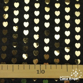 TERCIOPELO NEGRO LENTEJUELAS CORAZONES FOIL 115cm