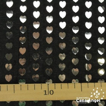 TERCIOPELO NEGRO LENTEJUELAS CORAZONES FOIL 115cm