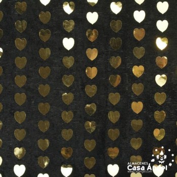 TERCIOPELO NEGRO LENTEJUELAS CORAZONES FOIL 115cm