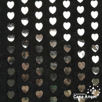 TERCIOPELO NEGRO LENTEJUELAS CORAZONES FOIL 115cm