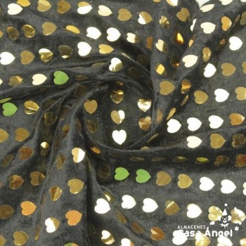 TERCIOPELO NEGRO LENTEJUELAS CORAZONES FOIL 115cm