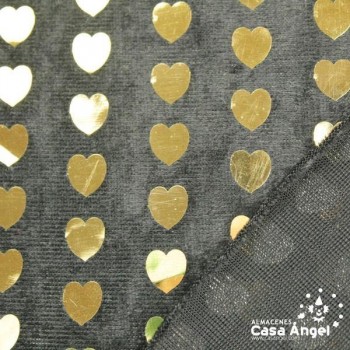 TERCIOPELO NEGRO LENTEJUELAS CORAZONES FOIL 115cm