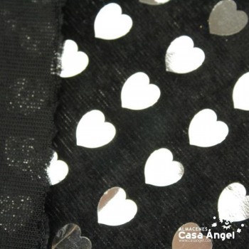 TERCIOPELO NEGRO LENTEJUELAS CORAZONES FOIL 115cm