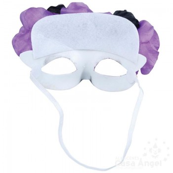 ANTIFAZ DE CATRINA CON FLORES NEGRAS Y LILA Y DETALLES DE PURPURINA