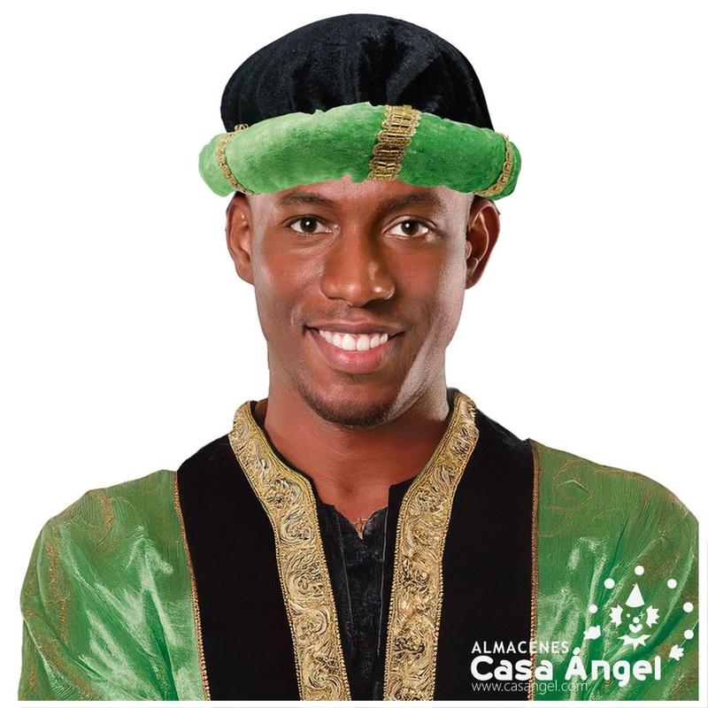 TURBANTE DE PAJE O REY MAGO COLORES VERDE Y NEGRO ADULTO
