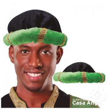 TURBANTE DE PAJE O REY MAGO COLORES VERDE Y NEGRO ADULTO