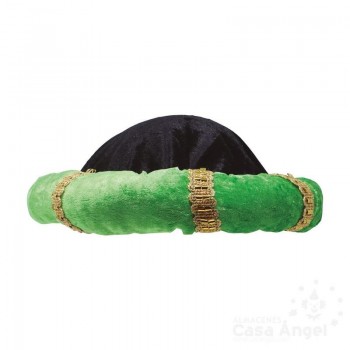 TURBANTE DE PAJE O REY MAGO COLORES VERDE Y NEGRO ADULTO