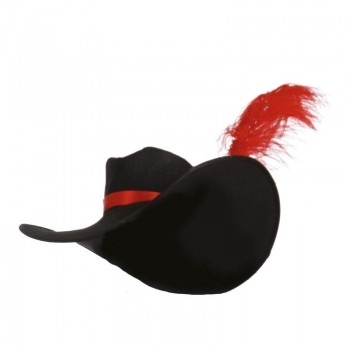 SOMBRERO DE MOSQUETERO CON PLUMA ROJA