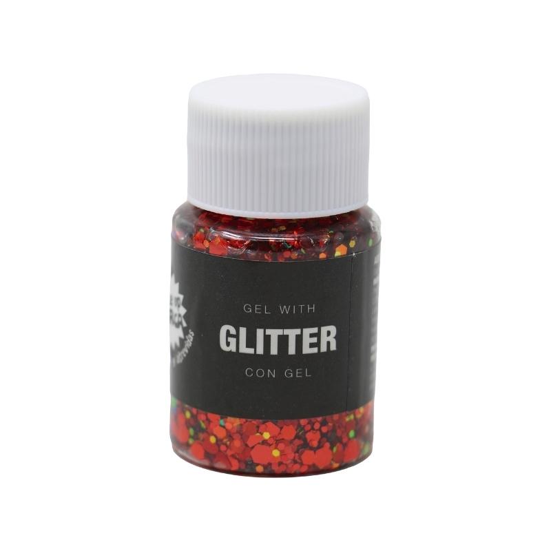 BOTE DE GLITTER CON GEL COLOR ROJO 20gr