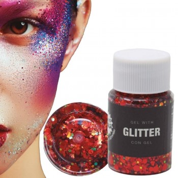 BOTE DE GLITTER CON GEL COLOR ROJO 20gr