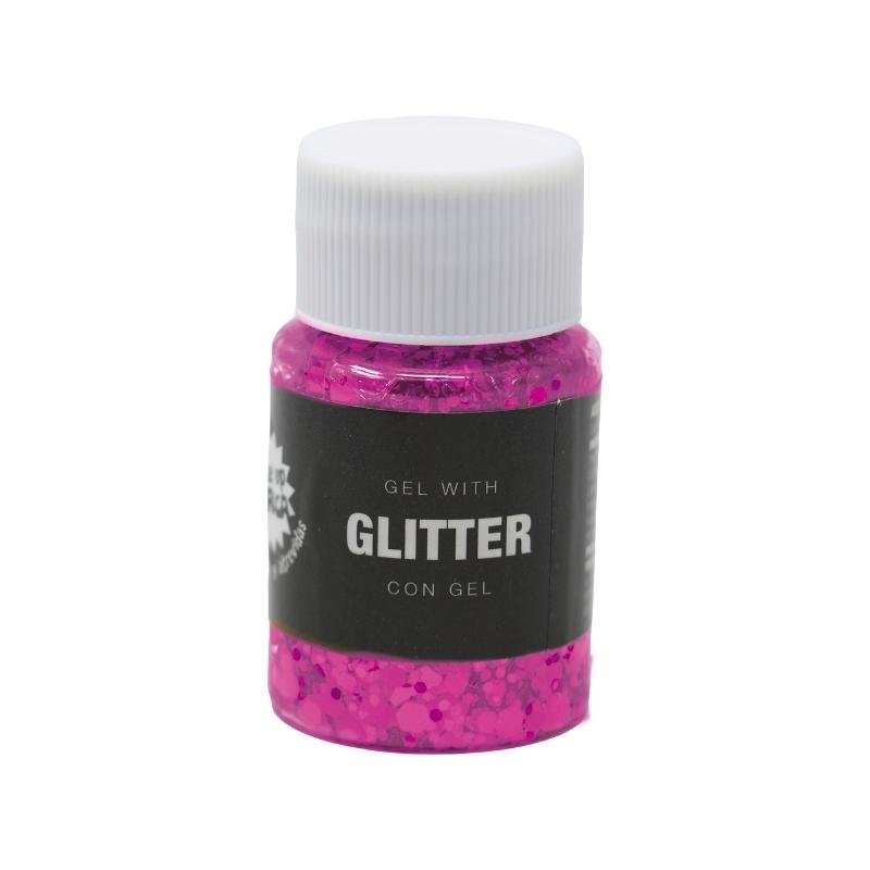 BOTE DE GLITTER CON GEL COLOR ROSA 20gr