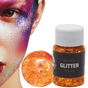 BOTE DE GLITTER CON GEL COLOR NARANJA 20gr