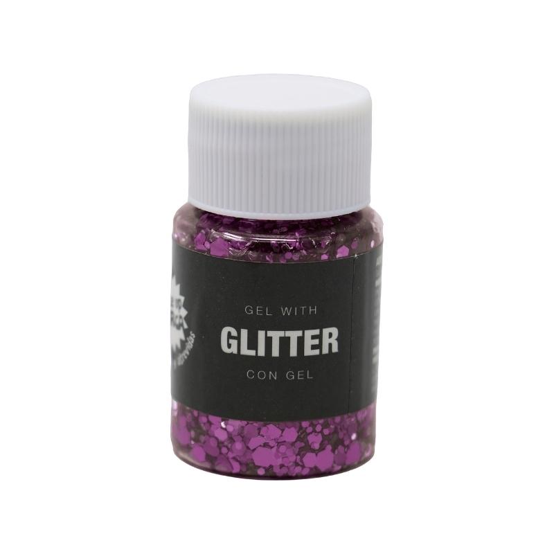 BOTE DE GLITTER CON GEL COLOR LILA 20gr