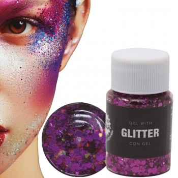 BOTE DE GLITTER CON GEL COLOR LILA 20gr