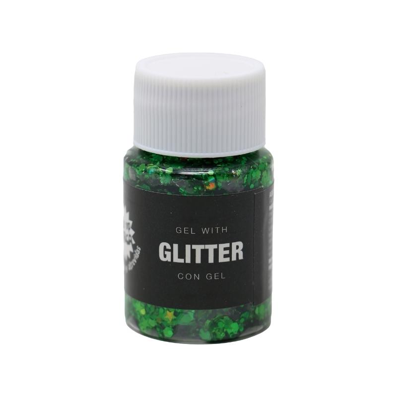 BOTE DE GLITTER CON GEL COLOR VERDE OSCURO 20gr