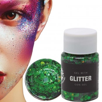 BOTE DE GLITTER CON GEL COLOR VERDE OSCURO 20gr