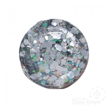 BOTE DE GLITTER CON GEL COLOR PLATA 20gr