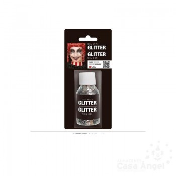 BOTE DE GLITTER CON GEL COLOR PLATA 20gr