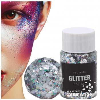 BOTE DE GLITTER CON GEL COLOR PLATA 20gr