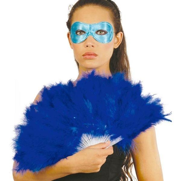 ABANICO PLUMAS AZUL