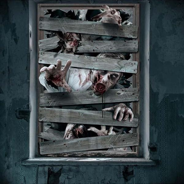 DECORACIÓ HALLOWEEN VENTANA ATAQUE ZOMBIE 80x180cm