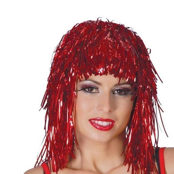 PELUCA TIRAS BRILLO ROJO