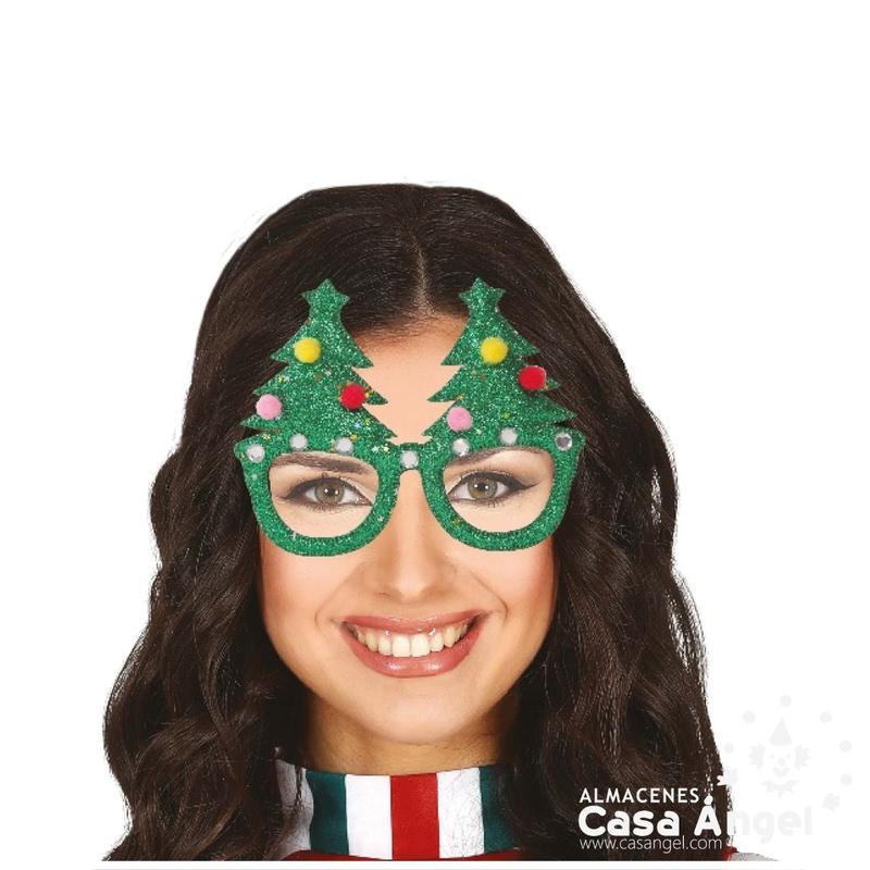 GAFAS ÁRBOLES DE NAVIDAD VERDE BRILLANTE CON ESFERAS DE MADROÑO