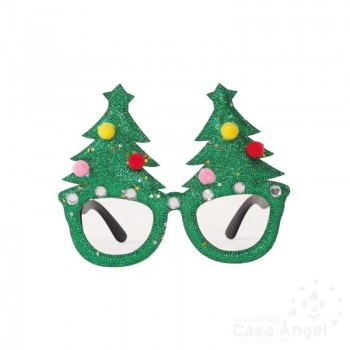 GAFAS ÁRBOLES DE NAVIDAD VERDE BRILLANTE CON ESFERAS DE MADROÑO
