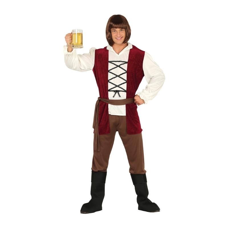 TRAJE DE POSADERO MEDIEVAL CON CHALECO GRANATE PARA HOMBRE