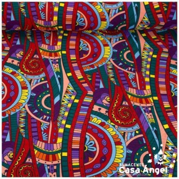 STRECH ESTAMPADO DE CACHEMIR GIGANTE MULTICOLOR SERIE FIESTA 150cm