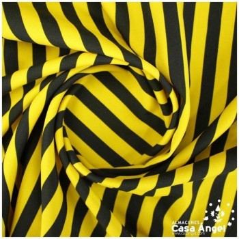 STRECH ESTAMPADO RAYAS NEGRO Y ORO SERIE FIESTA 150cm