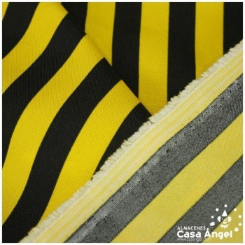STRECH ESTAMPADO RAYAS NEGRO Y ORO SERIE FIESTA 150cm