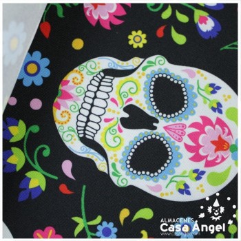 TEJIDO STRECH ESTAMPADO CALAVERAS DÍA DE LOS MUERTOS 150cm
