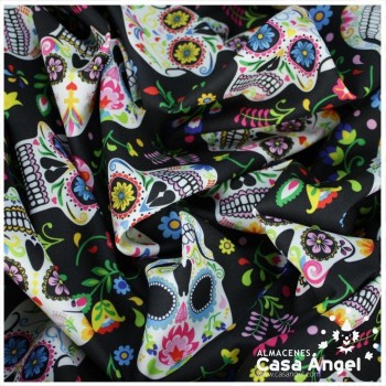 TEJIDO STRECH ESTAMPADO CALAVERAS DÍA DE LOS MUERTOS 150cm