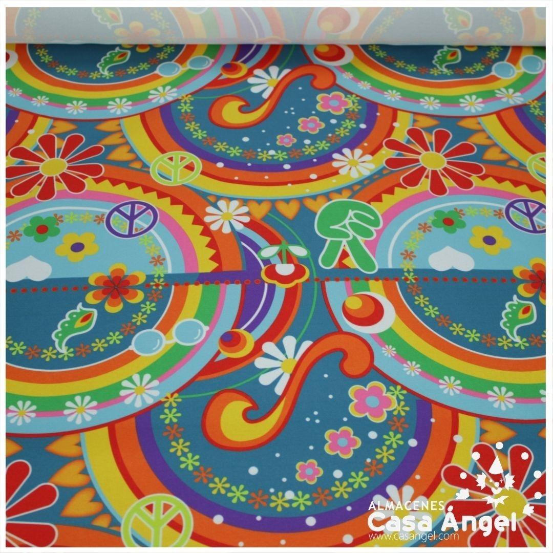 TEJIDO ESTAMPADO HIPPY PSICODÉLICO MULTICOLOR 150cm