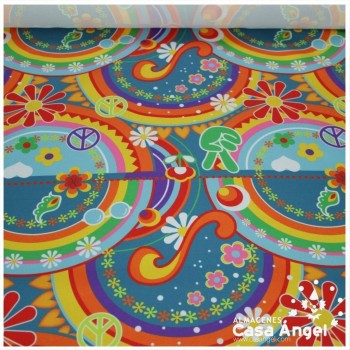 TEJIDO ESTAMPADO HIPPY PSICODÉLICO MULTICOLOR 150cm