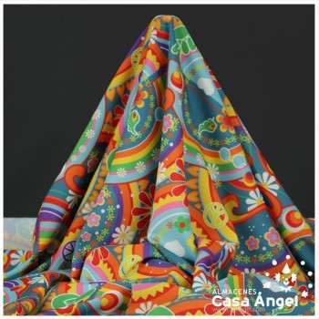 TEJIDO ESTAMPADO HIPPY PSICODÉLICO MULTICOLOR 150cm
