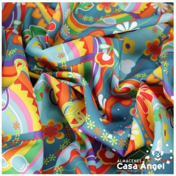 TEJIDO ESTAMPADO HIPPY PSICODÉLICO MULTICOLOR 150cm